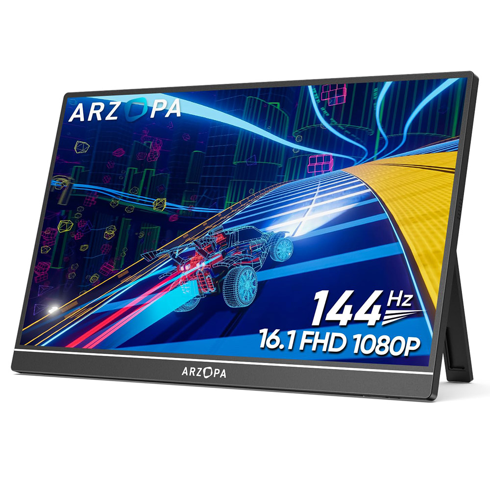 ARZOPA Z1FC 16.1-inch Portable Gaming Monitor, 144Hz Refresh Rate, 1920*1080 FHD 16:9 IPS Screen, Built-in Speakers, 1*Mini HDMI, 2*Full Function Type-C, Second Screen for Laptop, PC, Phone, PS4/5, Mac, Xbox, Switch