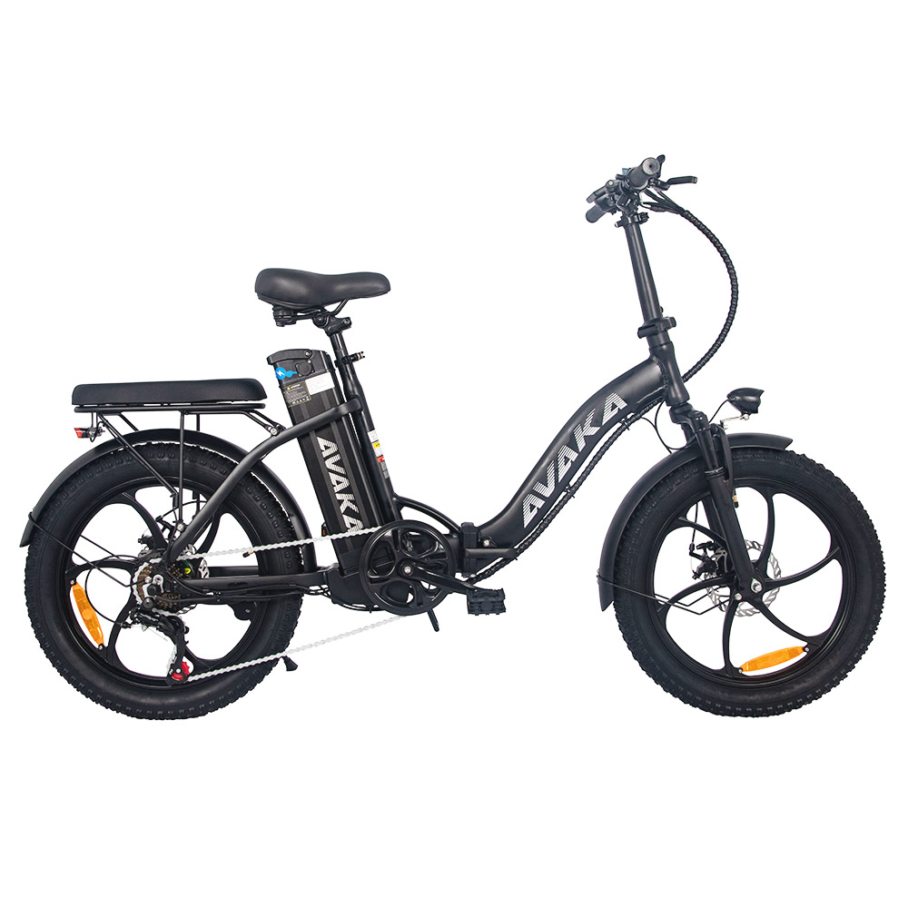 AVAKA BZ20 PLUS Electric Bike Foldable 20*3.0 Inch Fat Tires 500W Brushless Motor 25Km/h Max Speed 48V 18.2Ah Battery 100Km Range 120KG Max Load Dual Disc Brake Shimano 7-Speed Gear IP54 Waterproof  LCD Display One-piece wheel - Black