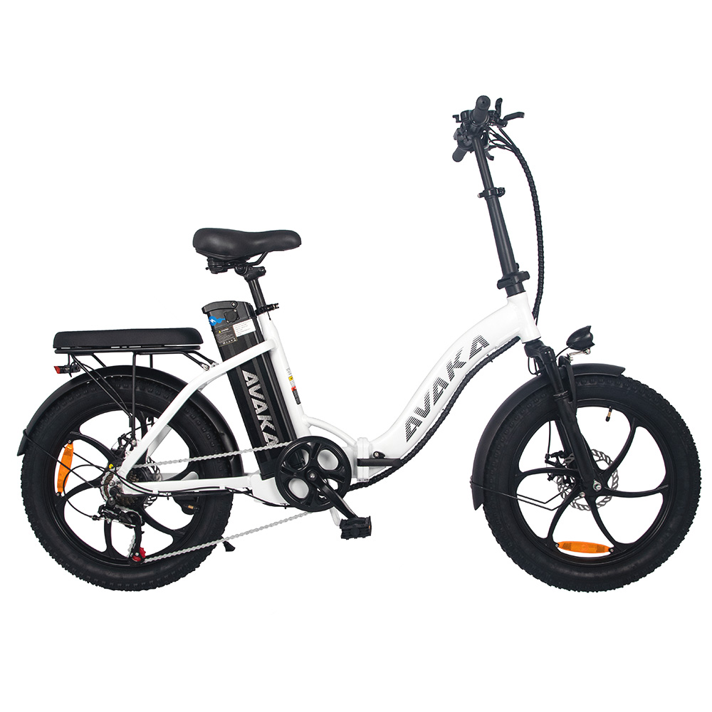 AVAKA BZ20 PLUS Electric Bike Foldable 20*3.0 Inch Fat Tires 500W Brushless Motor 25Km/h Max Speed 48V 18.2Ah Battery 100Km Range 120KG Max Load Dual Disc Brake Shimano 7-Speed Gear IP54 Waterproof  LCD Display One-piece wheel - White