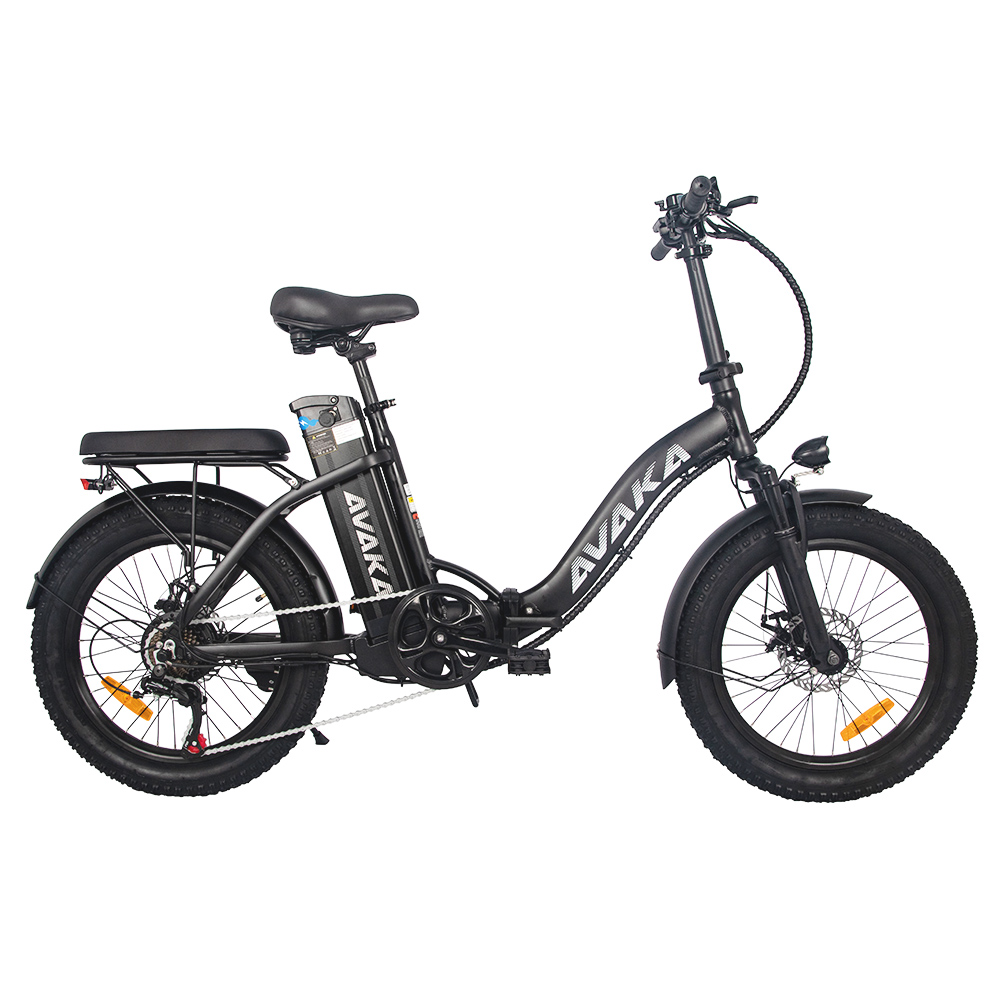 AVAKA BZ20 PLUS Electric Bike Foldable 20*3.0 Inch Fat Tires 500W Brushless Motor 25Km/h Max Speed 48V 18.2Ah Battery 100Km Range 120KG Max Load Dual Disc Brake Shimano 7-Speed Gear IP54 Waterproof  LCD Display Spoke wheel - Black