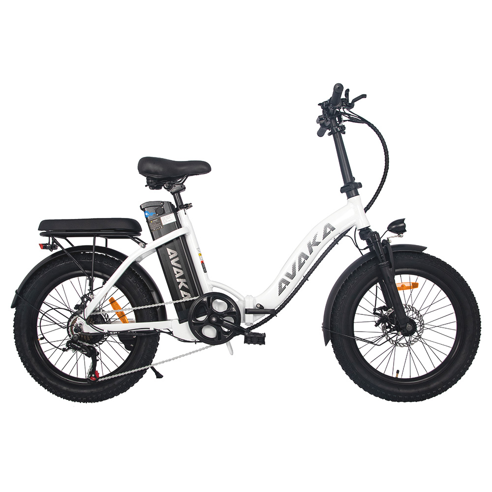 AVAKA BZ20 PLUS Electric Bike Foldable 20*3.0 Inch Fat Tires 500W Brushless Motor 25Km/h Max Speed 48V 18.2Ah Battery 100Km Range 120KG Max Load Dual Disc Brake Shimano 7-Speed Gear IP54 Waterproof  LCD Display Spoke wheel - White