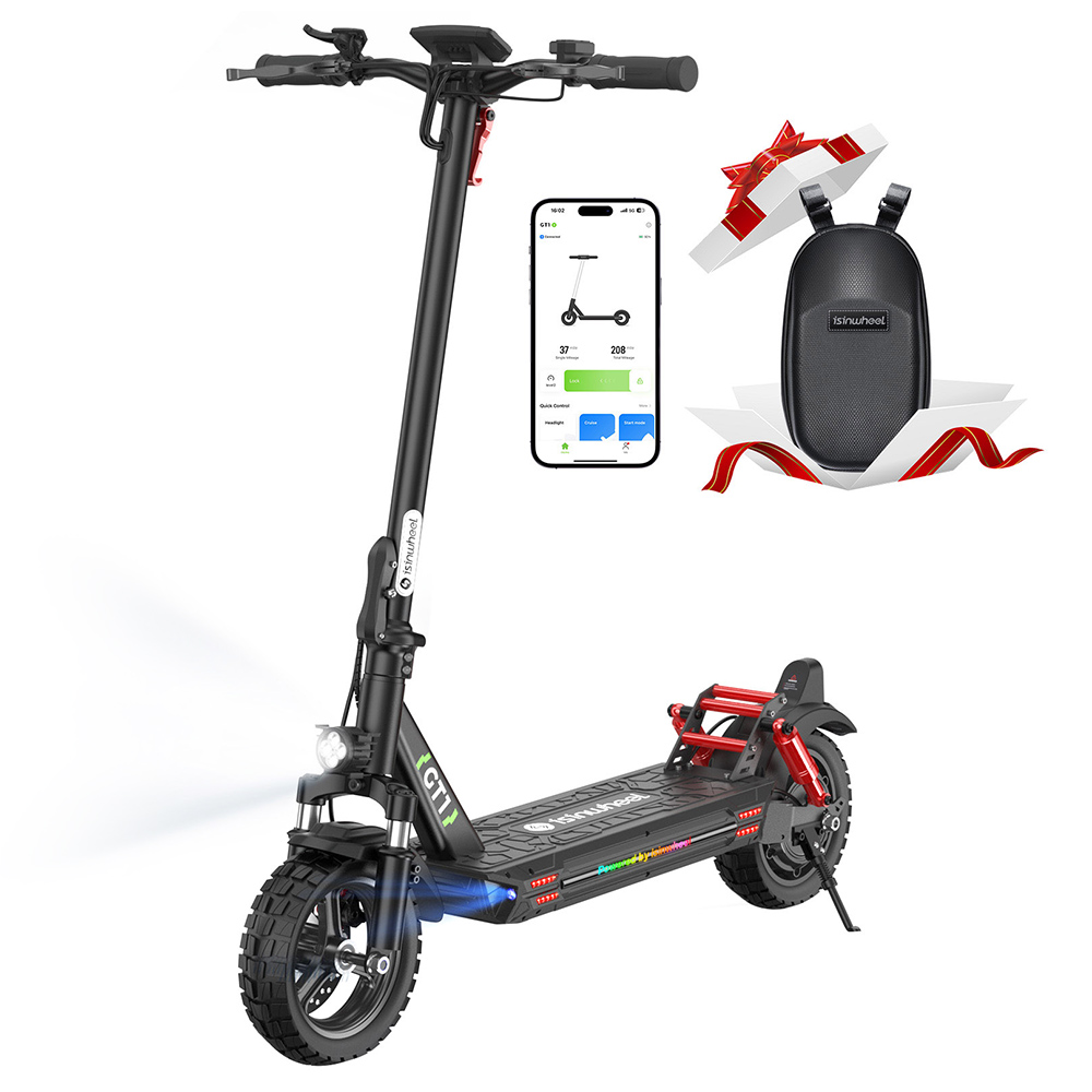 

isinwheel GT1 Electric Scooter, 800W Motor, 48V 10Ah Battery, 10-inch Off-road Tire, 45km/h Max Speed, 45km Range, Disc Brakes, Front & Rear Shock Absorption, 150kg Max Load, App Control