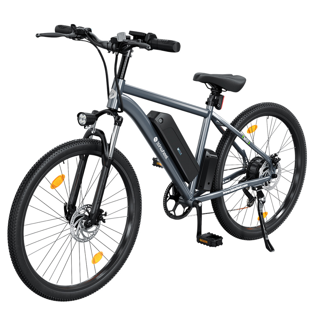 isinwheel M10 Electric Bike, 250W Motor, 36V 10.4Ah Battery, 26*1.95-inch Tire, 25km/h Max Speed, 100km Range, Disc Brake, Hydraulic Suspension Fork, LCD Display - Grey