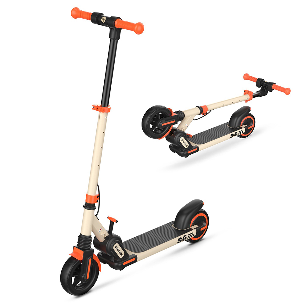 isinwheel S6 Kids Folding Electric Scooter, 150W Motor, 21.6V 5Ah Battery, 6.5-inch Tires, 15km/h Max Speed, 15km Range, Rear Fender Brake & Electronic Brake, Adjustable Height - Orange