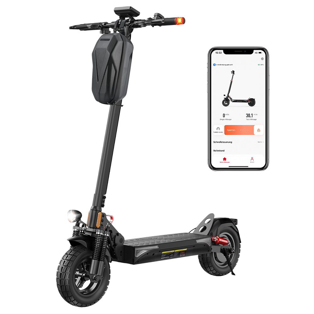 isinwheel T4 Electric Scooter, ABE Version, 1000W Motor, 48V 12.5Ah Battery, 10-inch Tire, 20km/h Max Speed, 70km Range, Disc Brake, Front & Rear Shock Absorption, App Control