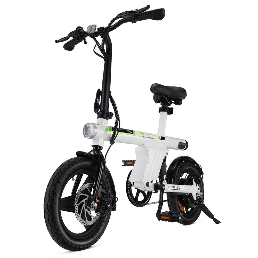 isinwheel U1 Portable Electric Bike, 250W Motor, 36V 7.8Ah Battery, 14*1.95' Tires, 25km/h Max Speed, 45km Max Range, Front & Rear Disc Brakes, Rear Shock Absorber, LCD Display - White