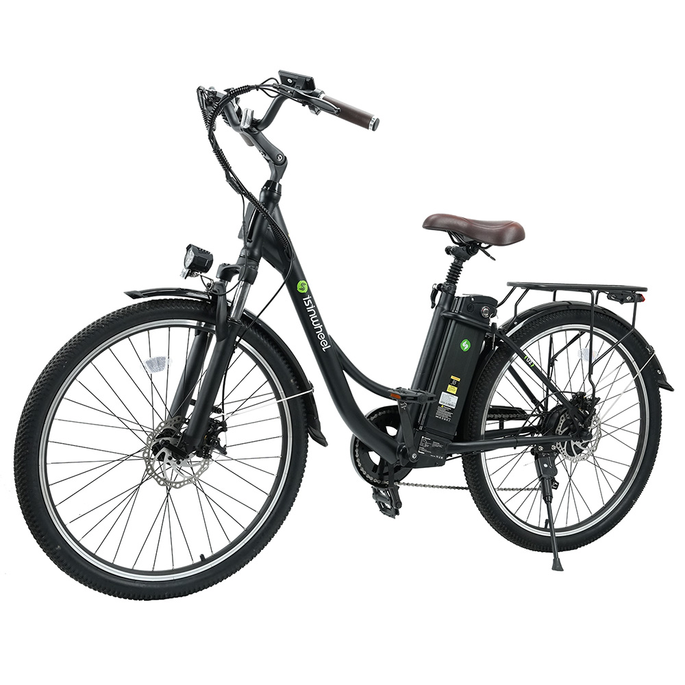 isinwheel U2 Electric Bike, 350W Motor, 36V 13Ah Battery, 26*1.95-inch Tires, 25km/h Max Speed, 75km Range, Mechanical Disc Brake, Front Suspension, SHIMANO 7-speed, LCD Display - Black