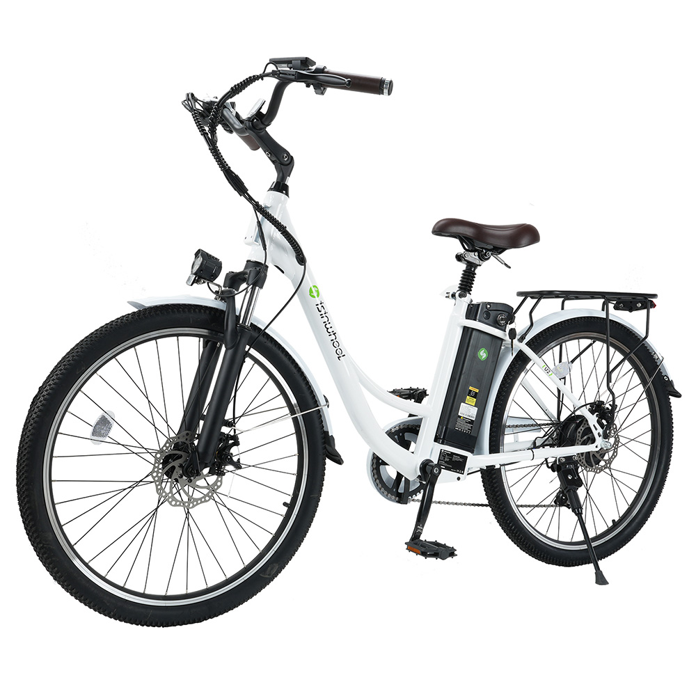 isinwheel U2 Electric Bike, 350W Motor, 36V 13Ah Battery, 26*1.95-inch Tires, 25km/h Max Speed, 75km Range, Mechanical Disc Brake, Front Suspension, SHIMANO 7-speed, LCD Display - White