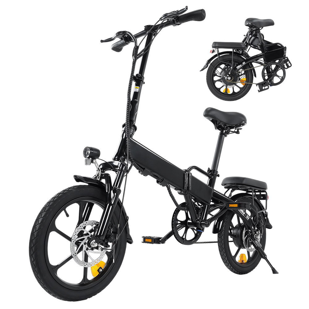 isinwheel U3 Electric Bike, 500W Motor, 36V 7.8Ah Battery, 16*1.75-inch Tire, 25km/h Max Speed, 55km Range, Front & Rear Hydraulic Disc Brakes, Front Suspension, LCD Display - Black