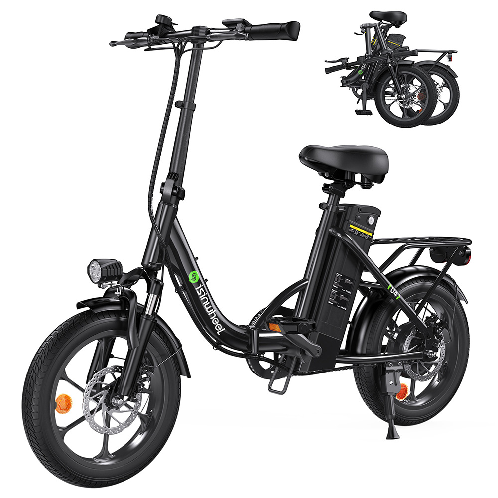 isinwheel U4 Electric Bike, 500W Motor, 36V 10.4Ah Battery, 16*2.15-inch Tires, 25km/h Max Speed, 88km Range, Disc Brakes, Dual Suspension - Black