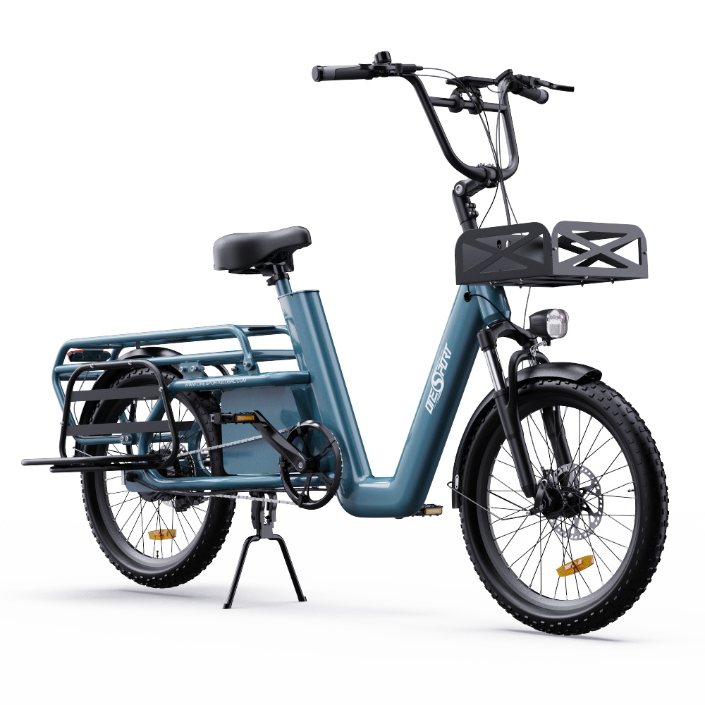 

ONESPORT OT01 Electric Cargo Bike, 650W Motor, 48V 27Ah Battery, 20*2.6-inch Tire, 25km/h Max Speed, 100km Max Range, Hydraulic Disc Brakes, Front Suspension Fork - Blue