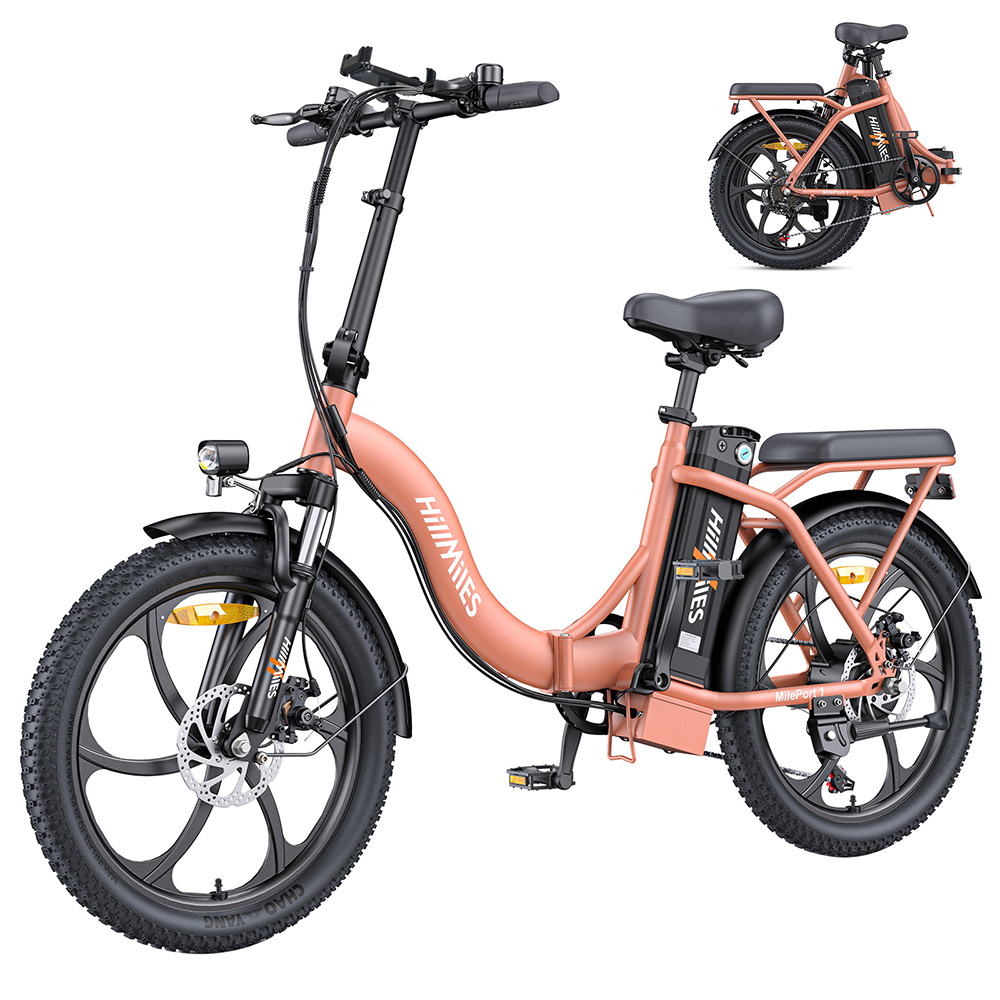 HillMiles MilePort 1 Electric Bike, 250W Motor, 36V 13AH Battery, 20*3.0-inch Tire, 25km/h Max Speed, 100km Max Range, Front Fork Suspension, Mechanical Disc Brake, Shimano 7-speed - Red