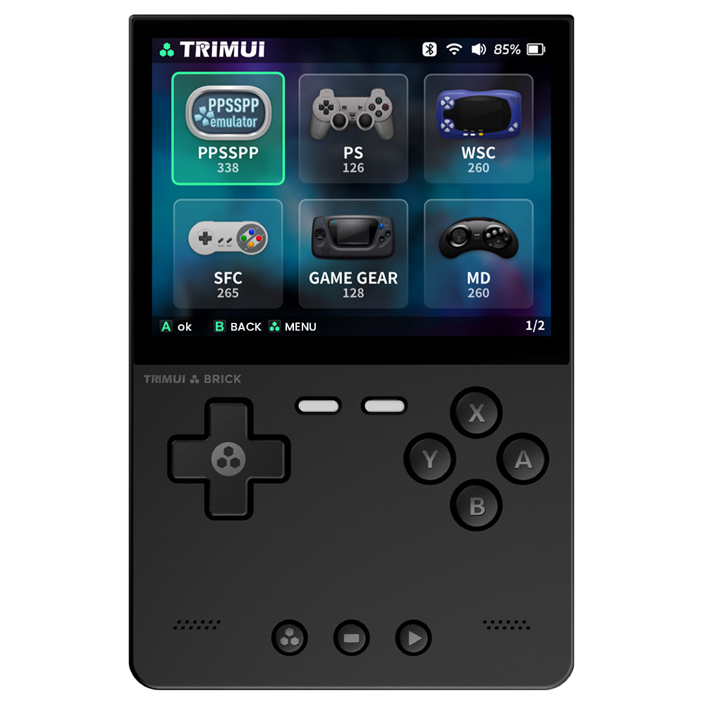 Trimui Brick Handheld Game Console, 128GB TF Card, 3.2-inch 1024*768 IPS Screen, 8GB eMMC Storage, 5 Hours Autonomy, Type-C Fast Charging - Black