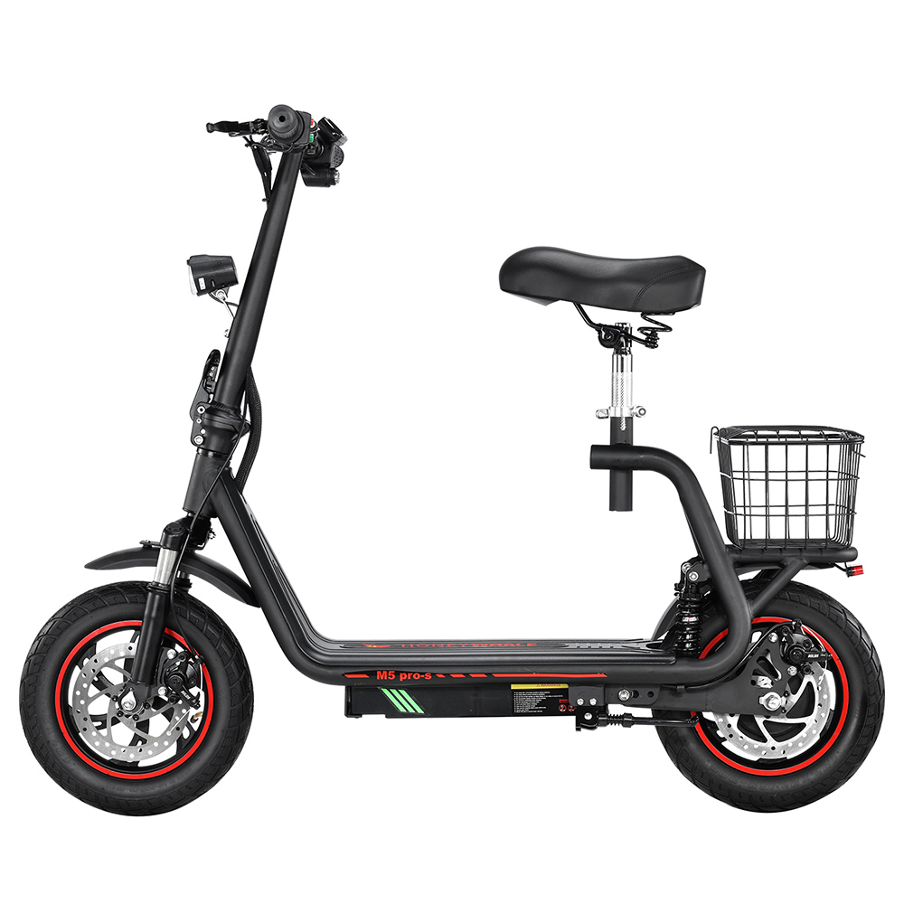 Honeywhale M5 Pro-S Electric Scooter with Seat, 500W Motor, 12 Inch Pneumatic Tire, 48V 13Ah Battery, 48km/h Max Speed, 35km Max Range, Disc Brake - Black