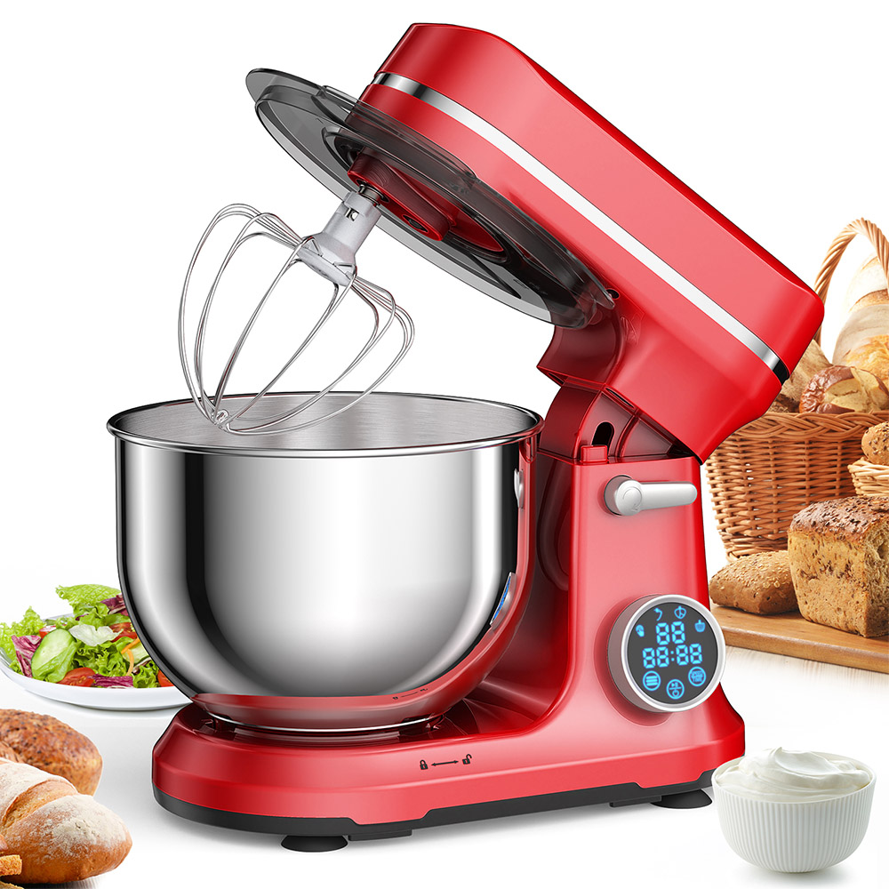 BioloMix BM602E 5L Kitchen Stand Mixer, 1200W 11-Speeds DC Motor, Digital OLED Screen, Low Noise, with Dough Hook, Flat Beater and Whisk