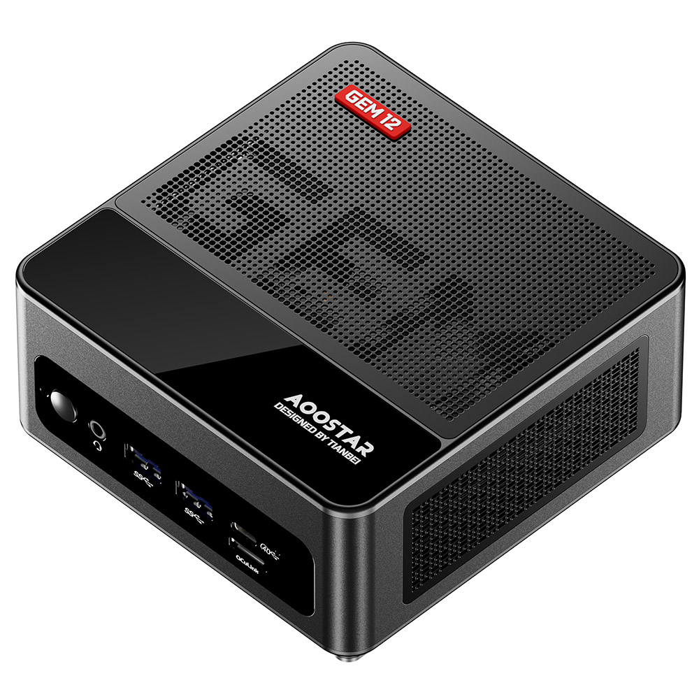 AOOSTAR GEM12 Max Mini PC, AMD Ryzen 7 8845HS 8 Core Up to 5.1GHz, 32GB DDR5 RAM 1TB PCle 4.0 SSD, HDMI 2.1 + DP 1.4+ USB 4 + Type-C 4K 120Hz Four Screen Display, WiFi 6 Bluetooth 5.2, 2*2.5G LAN, 2*USB3.2  2*USB2.0 1*Oculink, Adjustable BIOS - Black