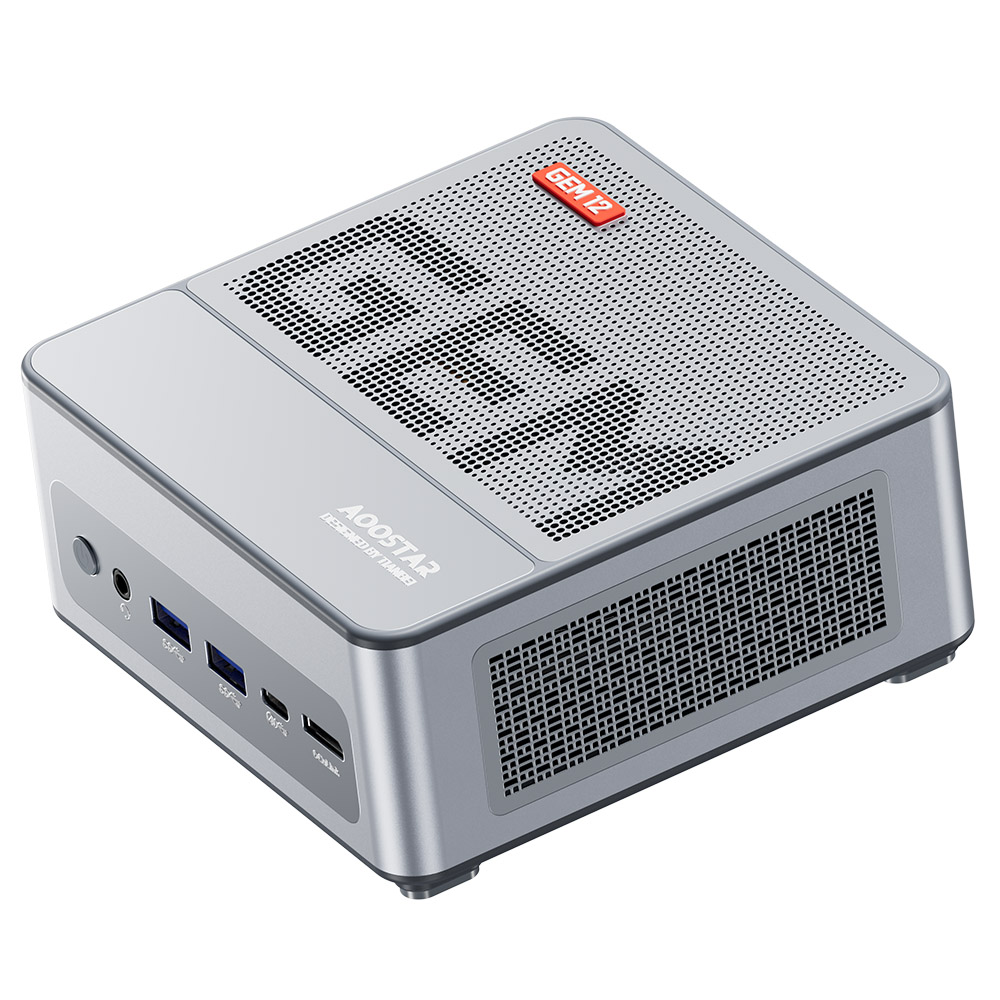 

AOOSTAR GEM12 Max Mini PC, AMD Ryzen 7 8845HS 8 Core Up to 5.1GHz, 32GB DDR5 RAM 1TB PCle 4.0 SSD, HDMI 2.1 + DP 1.4+ USB 4 + Type-C 4K 120Hz Four Screen Display, WiFi 6 Bluetooth 5.2, 2*2.5G LAN, 2*USB3.2 2*USB2.0 1*Oculink, Adjustable BIOS - Silver