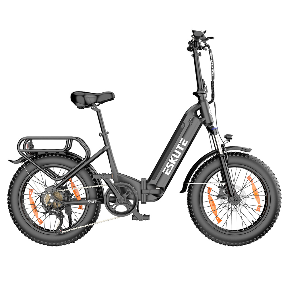 ESKUTE Star Folding Electric Bike 20*4.0 inch Fat Tire 250W Motor 25KM/H Max Speed 36V 25Ah Battery 100km Range Shimano 7-Speed Gear Hydraulic Disc Brakes - Black