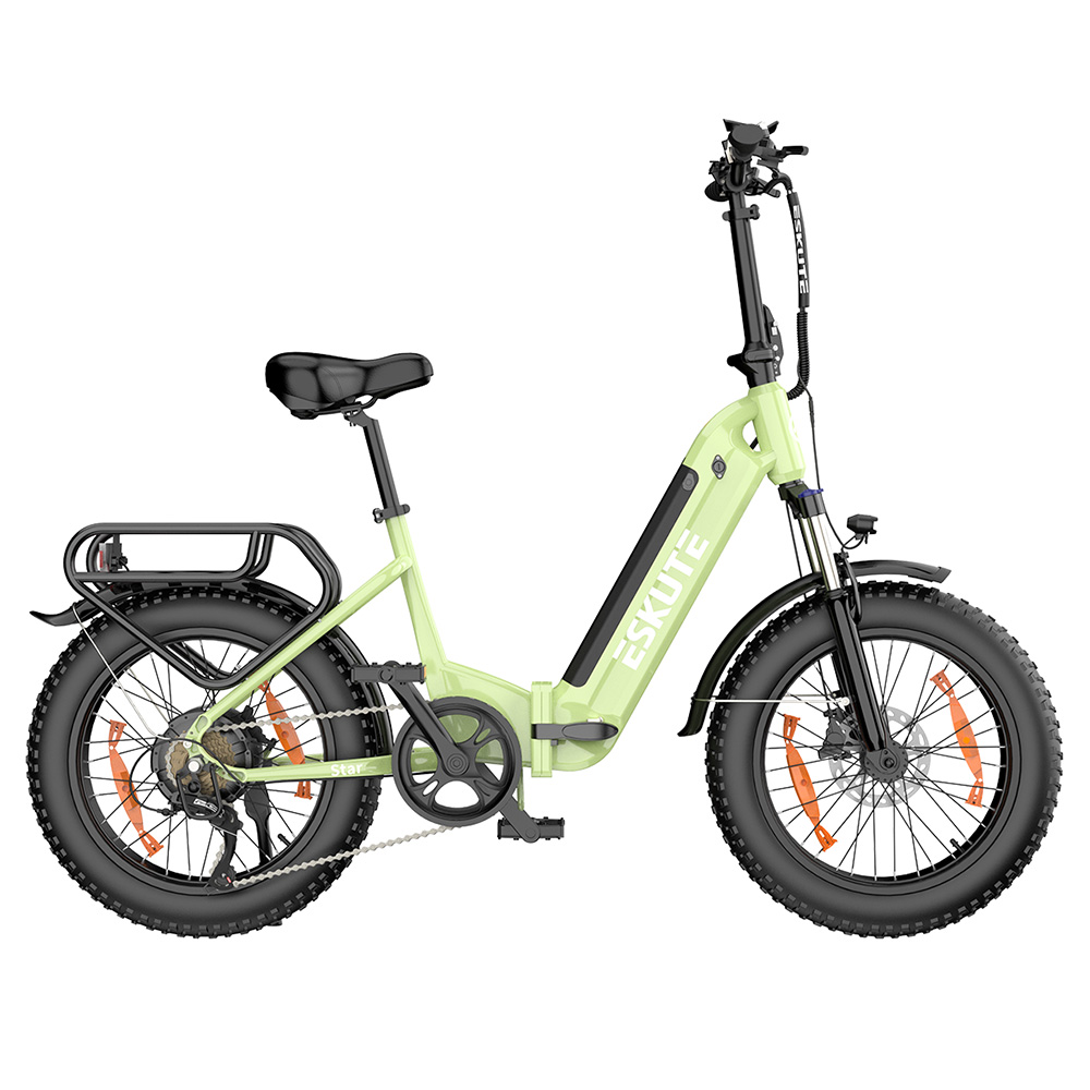 ESKUTE Star Folding Electric Bike 20*4.0 inch Fat Tire 250W Motor 25KM/H Max Speed 36V 25Ah Battery 100km Range Shimano 7-Speed Gear Hydraulic Disc Brakes - Green