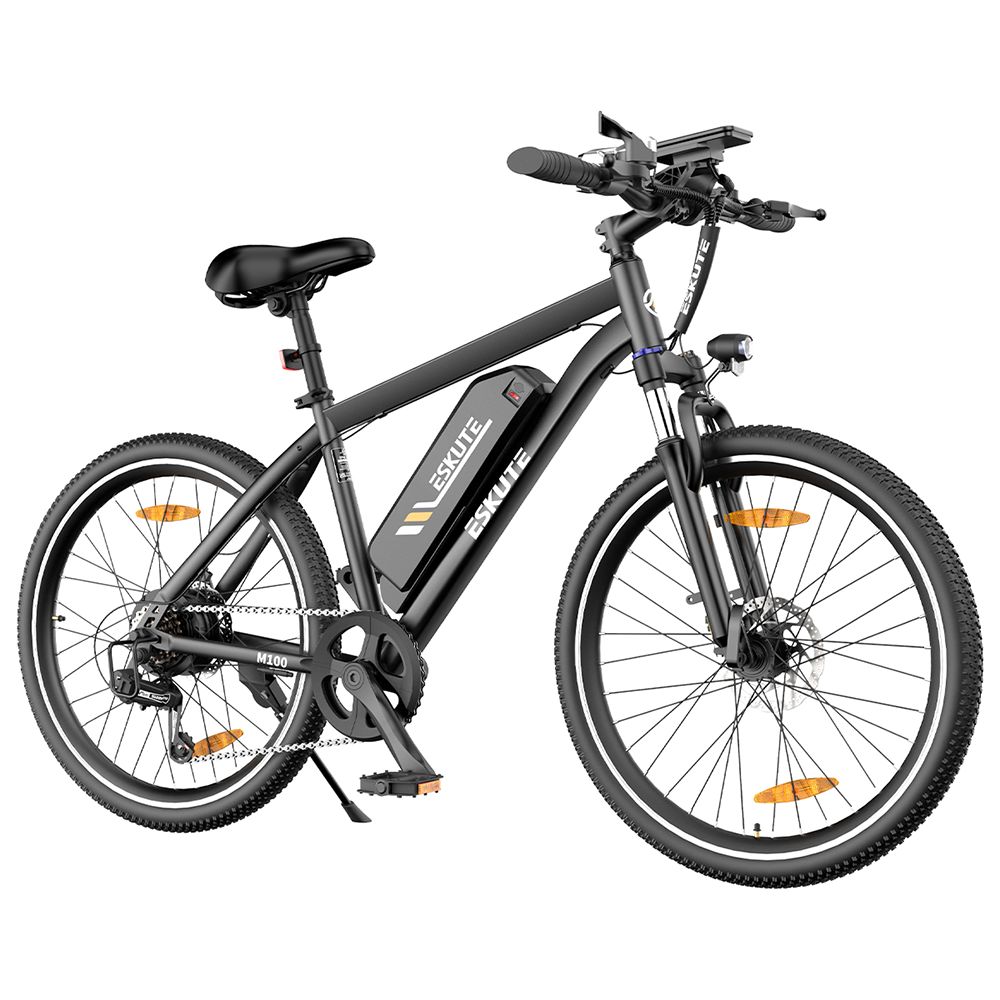 

ESKUTE M100 Electric Bike, 250W Brushless Motor, 36V 10.4Ah Removable Battery, 27.5*1.95' Tires, 25km/h Max Speed, 30-55km Range, Disc Brakes, SHIMANO 7-speed, Front Suspension - Black