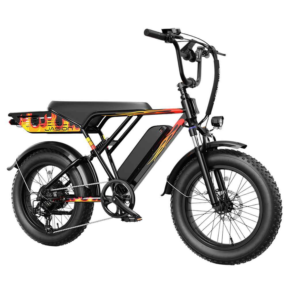 JASION RetroVolt Electric Bike, 500W Motor, 48V 12.5AH Battery, 26*4.0-inch Fat Tire, 45km/h Max Speed, 80km Range, Mechanical Disc Brake, Suspension Front Fork, Shimano 7-speed - Flame Black