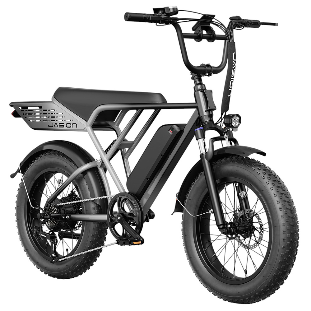 JASION RetroVolt Electric Bike, 500W Motor, 48V 12.5AH Battery, 26*4.0-inch Fat Tire, 45km/h Max Speed, 80km Range, Mechanical Disc Brake, Suspension Front Fork, Shimano 7-speed - Gradient Silver Grey