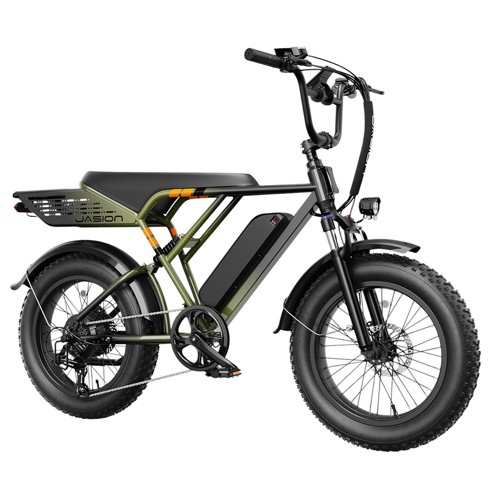 JASION RetroVolt Electric Bike, 500W Motor, 48V 12.5AH Battery, 26*4.0-inch Fat Tire, 45km/h Max Speed, 80km Range, Mechanical Disc Brake, Suspension Front Fork, Shimano 7-speed - Green