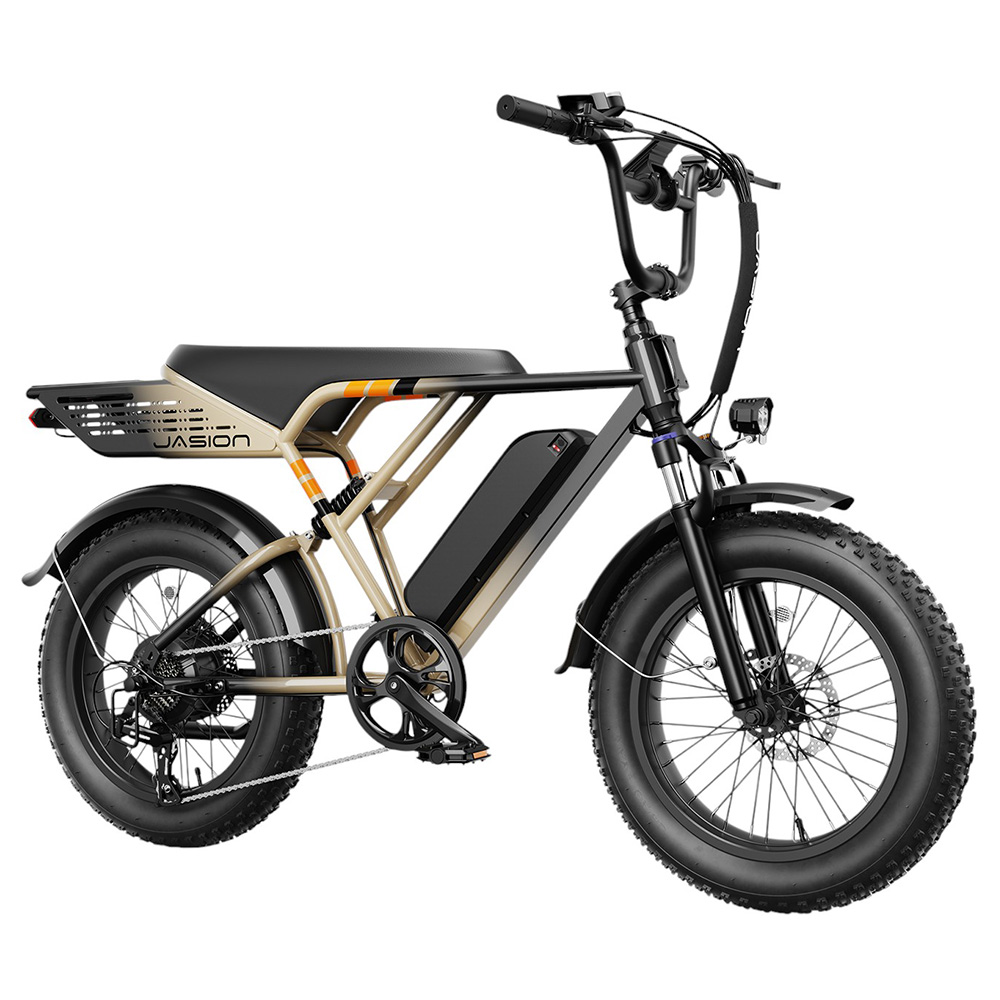 JASION RetroVolt Electric Bike, 500W Motor, 48V 12.5AH Battery, 26*4.0-inch Fat Tire, 45km/h Max Speed, 80km Range, Mechanical Disc Brake, Suspension Front Fork, Shimano 7-speed - Khaki