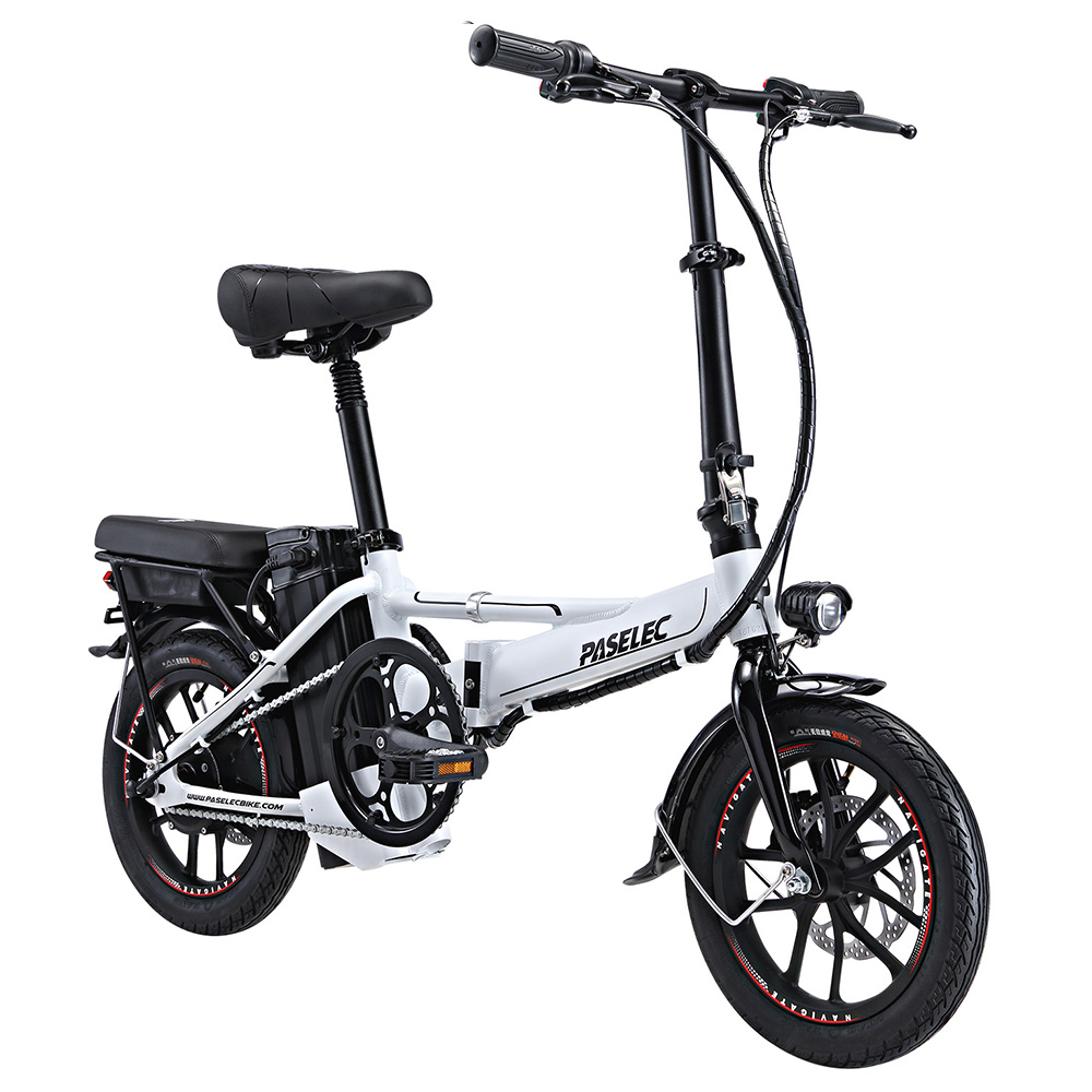 

PASELEC Mini Folding Electric Bike, 400W Motor, 48V 13AH Battery, 14*1.95-inch Tire, 40km/h Max Speed, 60km Range, Mechanical Disc Brakes, Aluminum Alloy Front Fork, LED Display - White