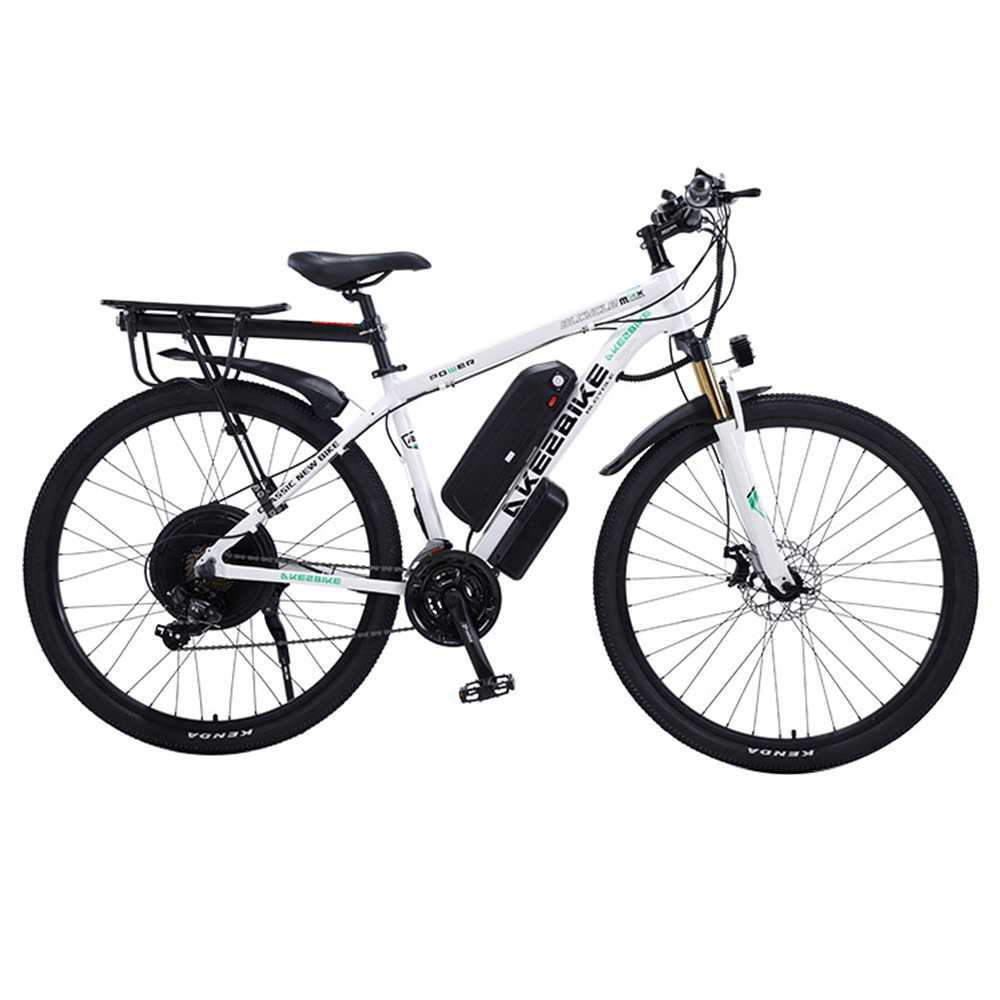 AKEZ 29'' Electric Bike, 1000W Motor, 48V 13AH Battery, 29*2.15-inch Tires, 45km/h Max Speed, 50km Range, Dual Mechanical Disc Brakes, Front Suspension Fork, Shimano 21-speed, LCD Display - White