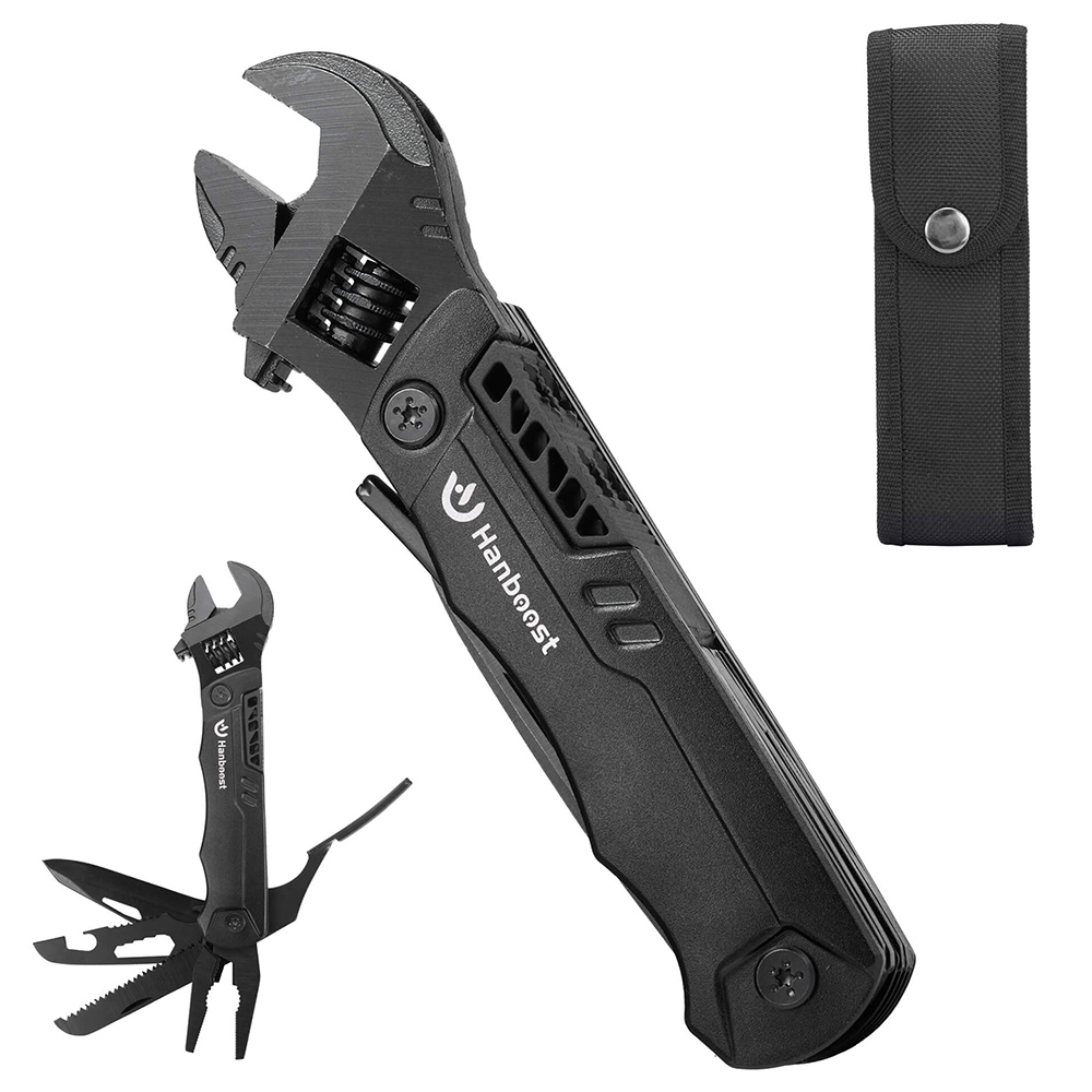 Hanboost 19 In 1 Multitool Wrench, Multipurpose Camping Gear, Pocket Size EDC Gadget, Adjustable Wrench with Pliers, Wire Cutter, Cutting Saw, Bottle Opener for Maintenance, Camping and DIY, Gift