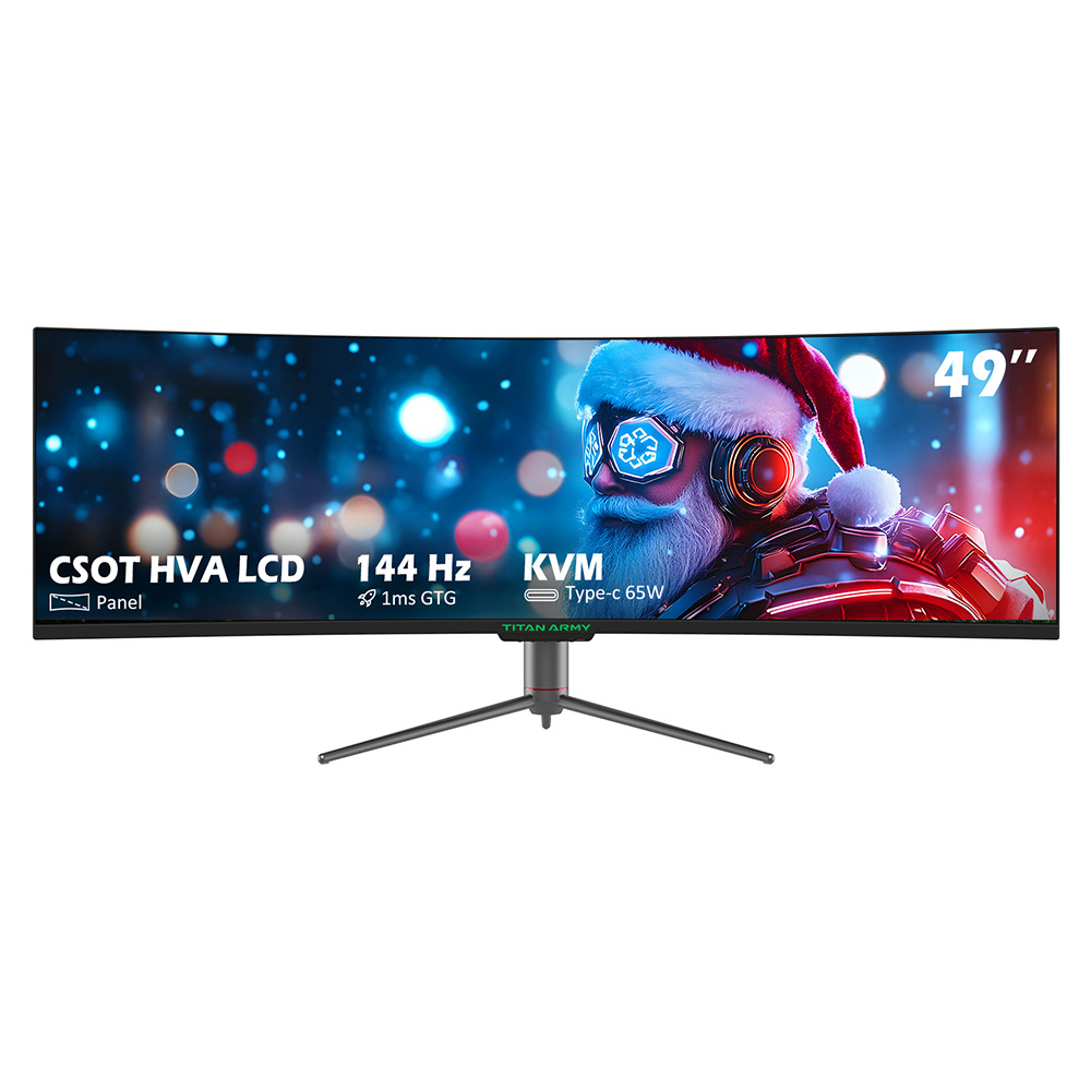 

TITAN ARMY C49SHC 49-inch Gaming Monitor, 3840*1080 CSOT HVA Panel, 32:9 Oversized Curved Screen, 144Hz High Refresh Rate, Smart PIP/PBP Split Screen, Adaptive-Sync, 1*HDMI 2.0 1*DP 1.4 1*Full-Feature USB-C 1*USB-B 2*USB-A, 65W Reverse Charging, Black