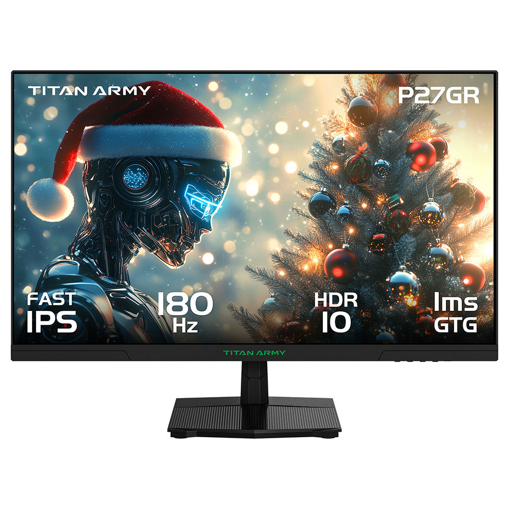 

TITAN ARMY P27GR Gaming Monitor, 27-inch 2560*1440 16:9 Fast IPS Screen, 180Hz Refresh Rate, 1ms GTG, 99% sRGB, HDR10, Adaptive-Sync, Gaming Mode, Dynamic OD, PBP & PIP Display, Low Blue Light, Adjustable Tilt, VESA Wall Mounting, Black