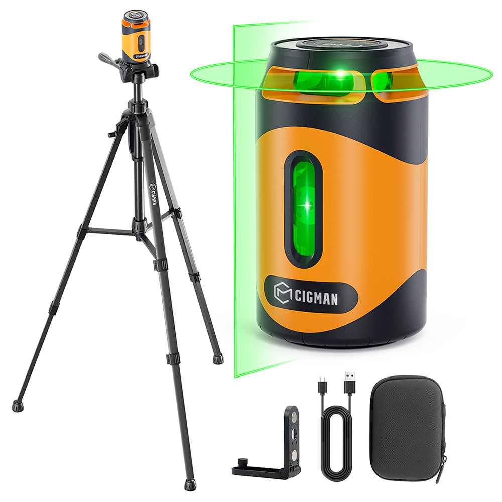 CIGMAN CM-505 360° Laser Level with Tripod, Self Leveling, 2000mAh+ Rechargeable Battery, 9H Running Time, Powerful Magnetic Base