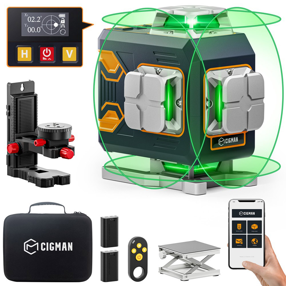 CIGMAN CM-S02 4x360° 16 Lines Laser Level, APP Control, LCD Screen, 40H Ultra Running Time