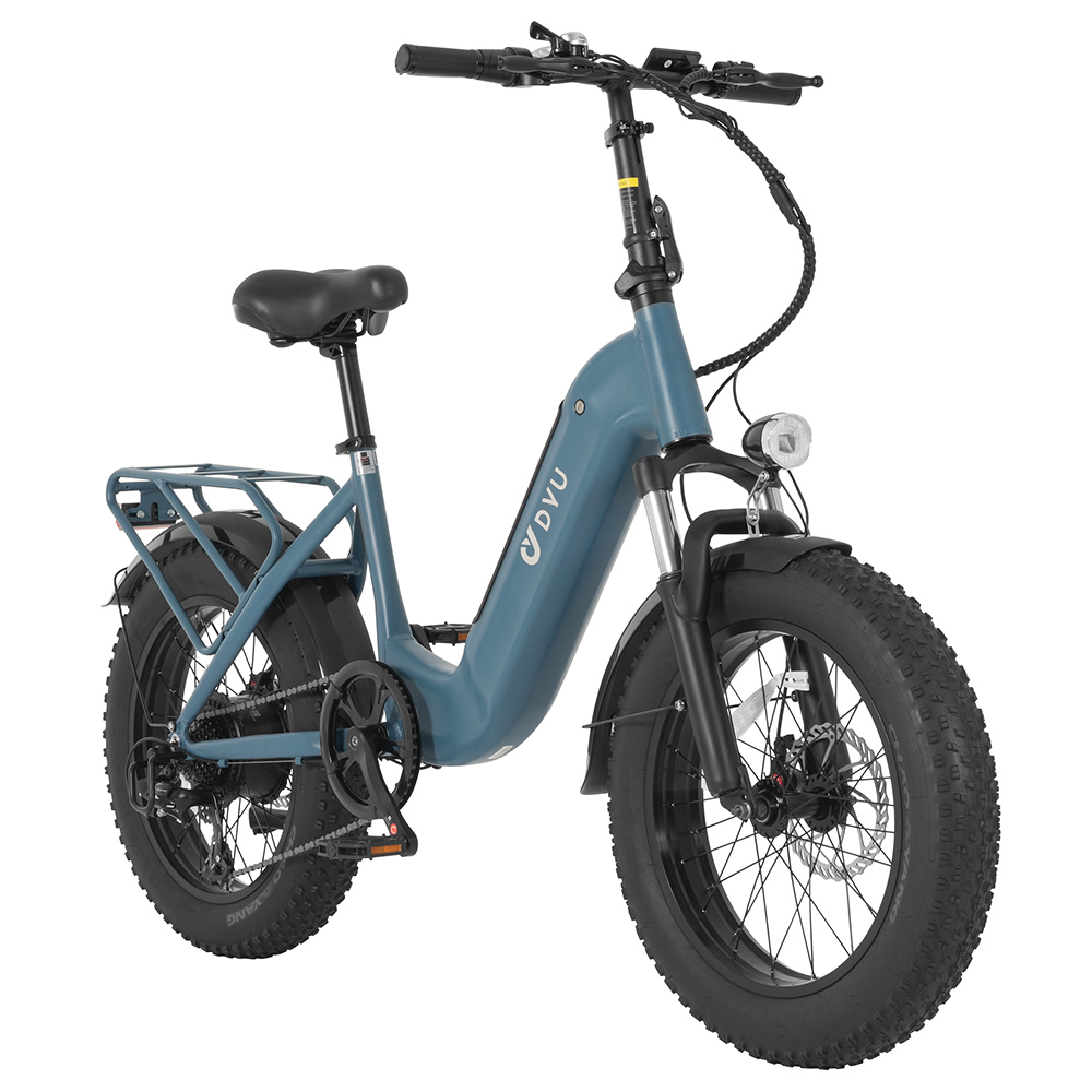 

DYU FF500 Electric Bike 20 Inch Fat Tire 500W Motor 32Km/h Max Speed 48V 14Ah LG Battery 70KM Range 150KG Load Front & Rear Disc Brakes Shimano 7-Speed Gear, Blue