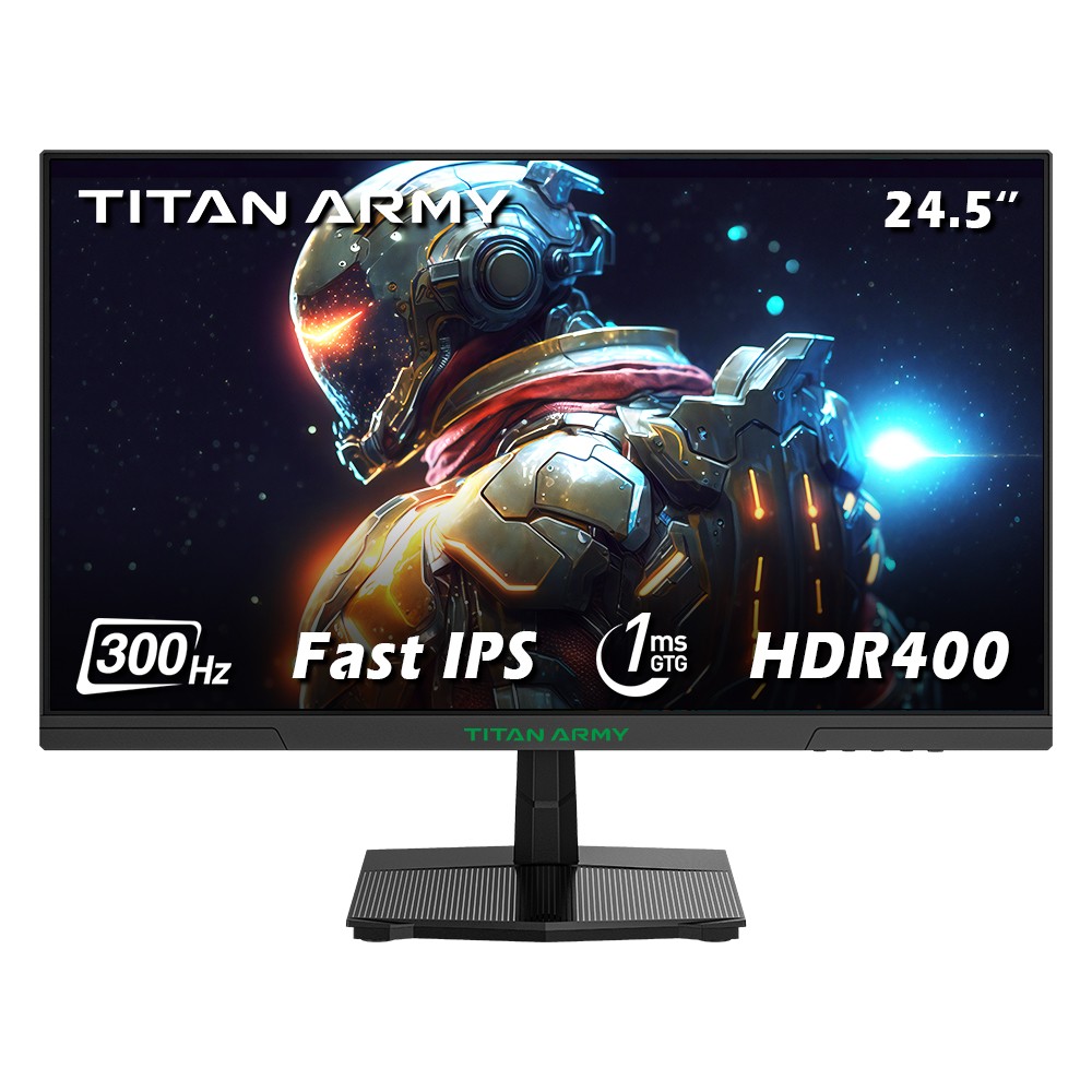 

TITAN ARMY P2510HS Gaming Monitor, 24.5'' 1920*1080 CSOT Fast IPS Screen, 300Hz Refresh Rate, 1ms GTG Response Time, HDR400, 121% sRGB, Dynamic OD, Gaming Assist, 10 Scene Modes, PIP/PBP Display, Adjustable Tilt Stand, Wall Mounting