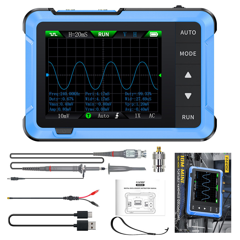 

FNIRSI DSO510 2in1 Digital Oscilloscope, DDS Signal Generator, 2.8-inch Display, 10MHz Bandwidth, 48MS/s Sampling Rate, Auto/Normal/Single Trigger Mode