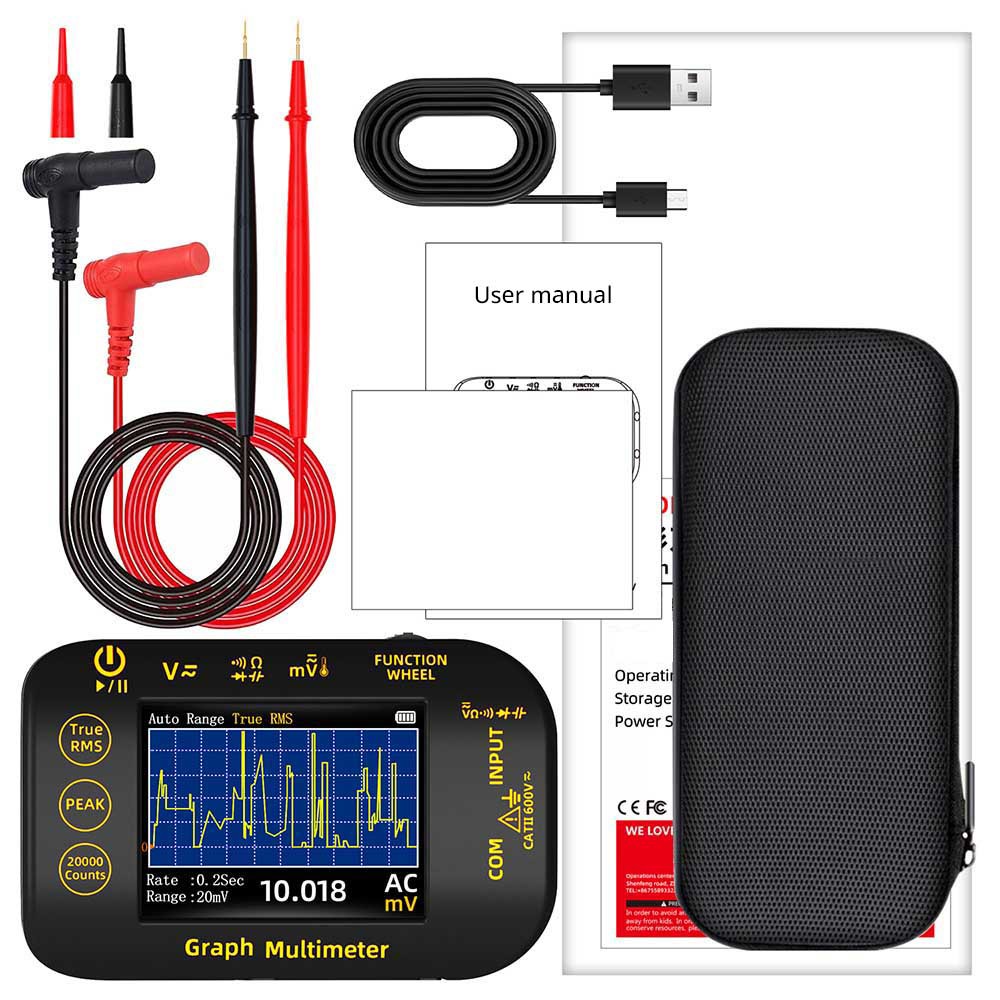 BSIDE S450 Digital Multimeter, 20000 Counts, 1000V, 2.8inch LCD Screen, Graphic Recording, Type-C Charging Port, Photovoltaic Voltage Millivolt AC Peak Meter