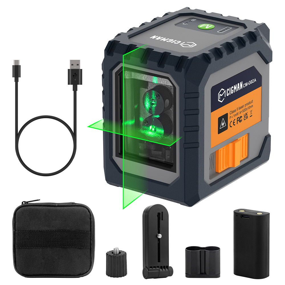 CIGMAN CM-G02 2 Lines Laser Level, Self-Leveling, Rechargeable 1000mAh Li-ion Battery