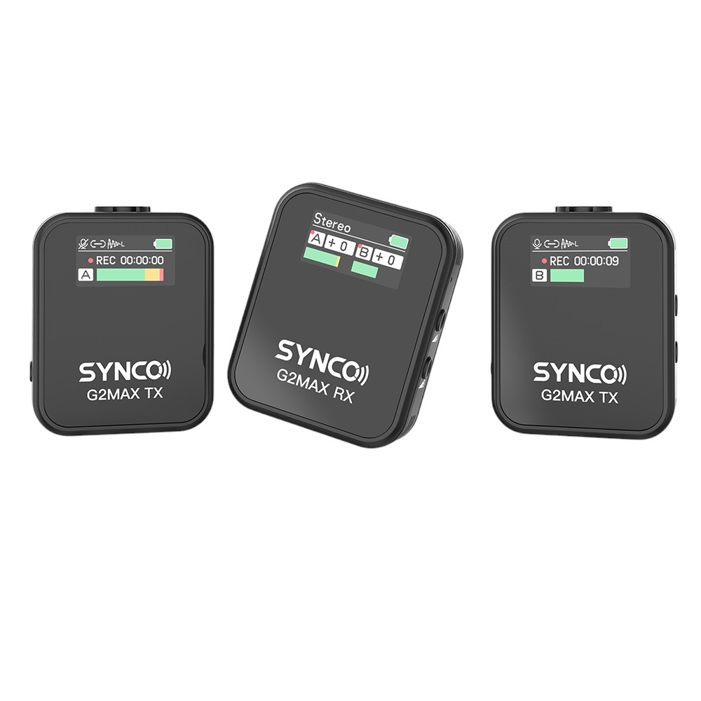 SYNCO G2 Max Wireless Microphone, Built-in 8GB Memory, 200m Transmission, 3 Recording Modes - A2 Version (2 x Transmitter + 1 x Receiver)