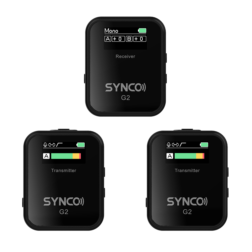 SYNCO G2 Wireless Lavalier Microphone, 2.4GHz 200m Transmission, TFT Display Screen - A2 Version (2 x Transmitter + 1 x Receiver)