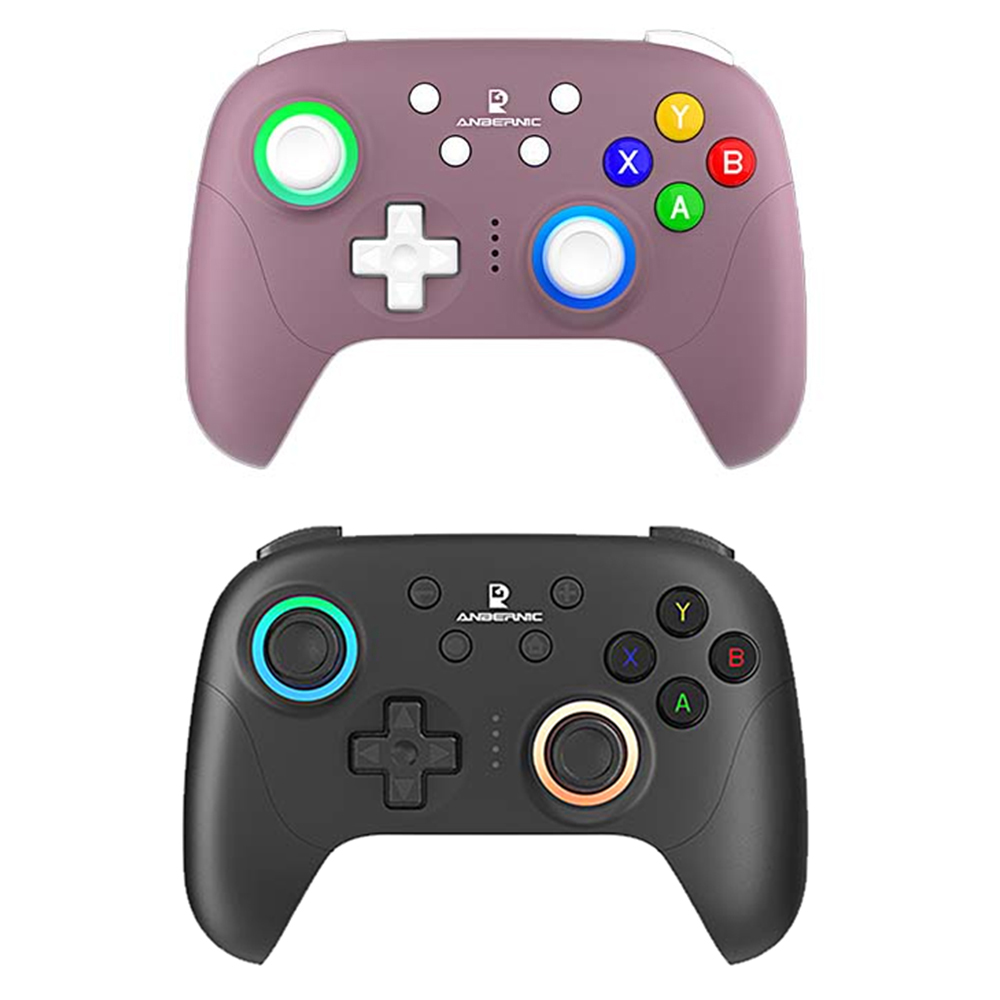 2pcs ANBERNIC RG P01 Game Controller, Hall Effect Triggers & Joystick, Six-axis Gyroscope, Bluetooth/2.4G Wireless/ Wired Connection, 9 Hours Autonomy, Compatible with PC, Switch, Android, iOS, Steam - Purple + Black