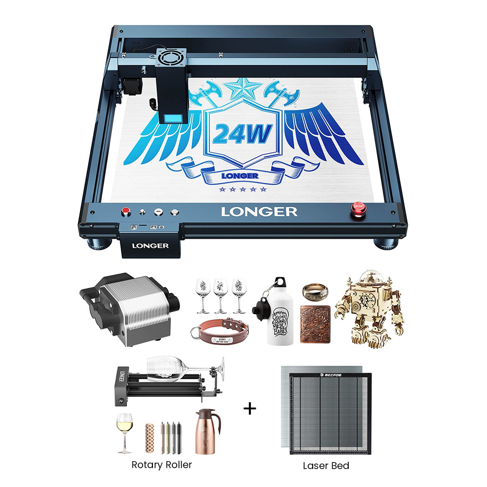 LONGER Laser B1 20W Laser Engraver + Laser Bed + Rotary Roller with Bracket