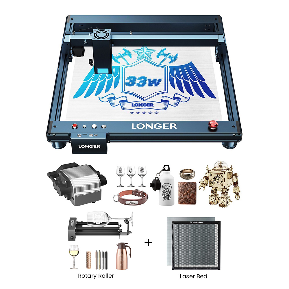 LONGER Laser B1 30W Laser Engraver + Laser Bed + Rotary Roller with Bracket