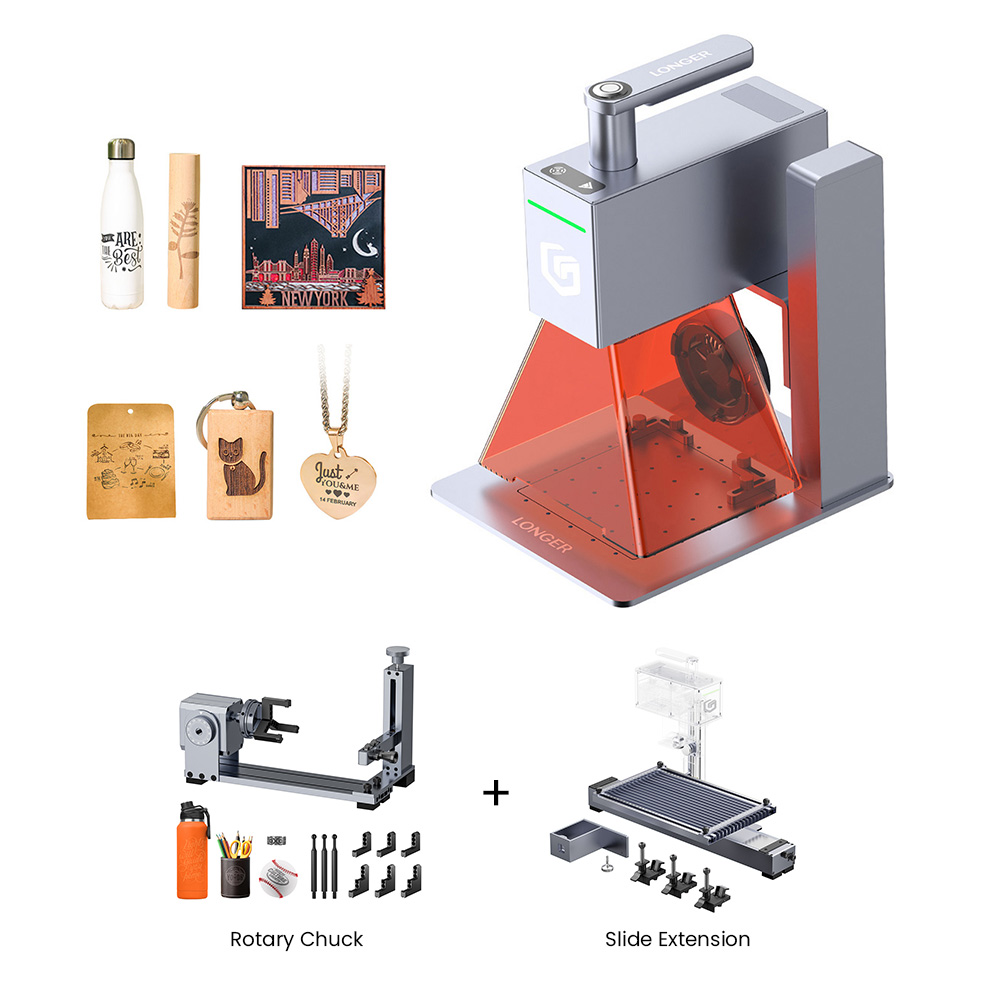 LONGER Nano 6W Smart Laser Engraver + Rotary Chuck + 120x330mm (0.39x1.08inch) Extension Kit