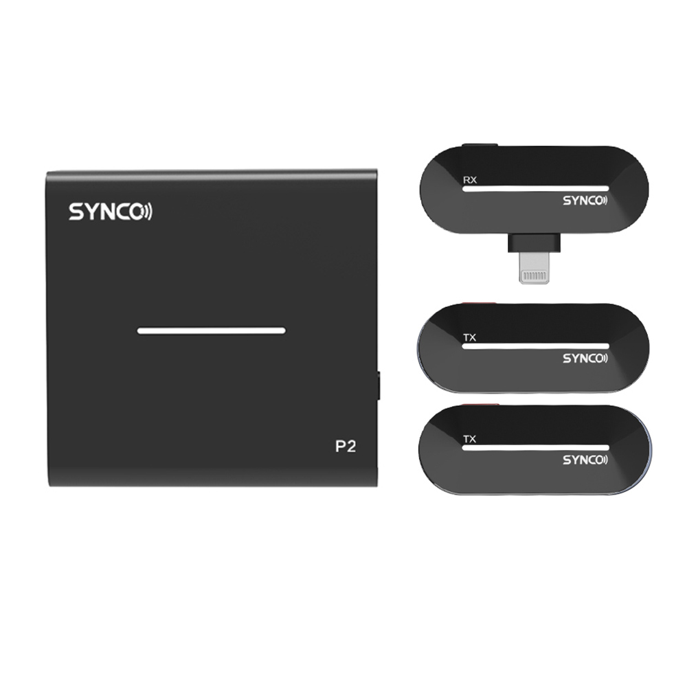 SYNCO P2S Wireless Condenser Microphone for Lightning iOS Devices, Auto Pairing, 150m Transmission, Fast Charging - Lightning Receiver