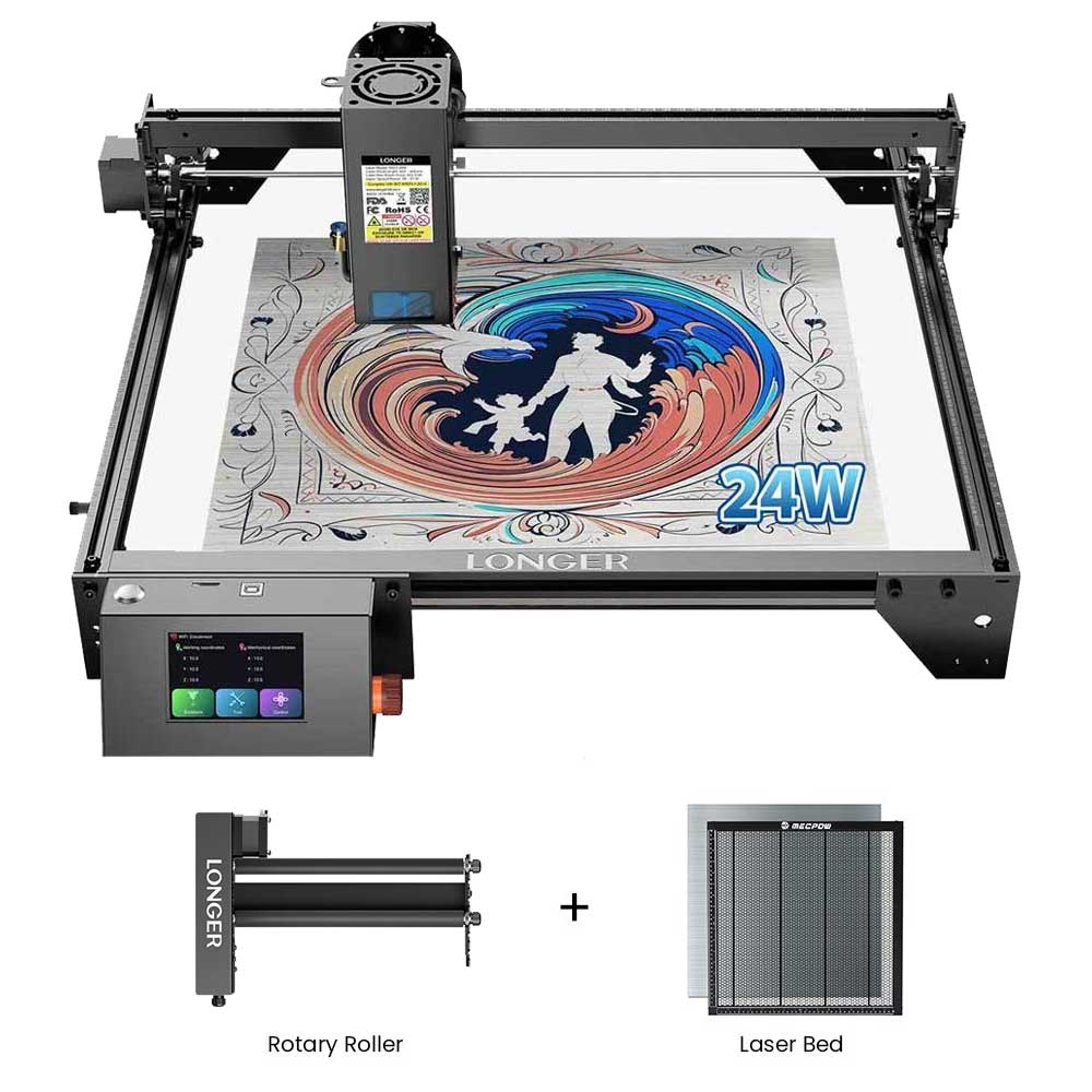 LONGER RAY5 20W Laser Engraver + Laser Bed + Rotary Roller