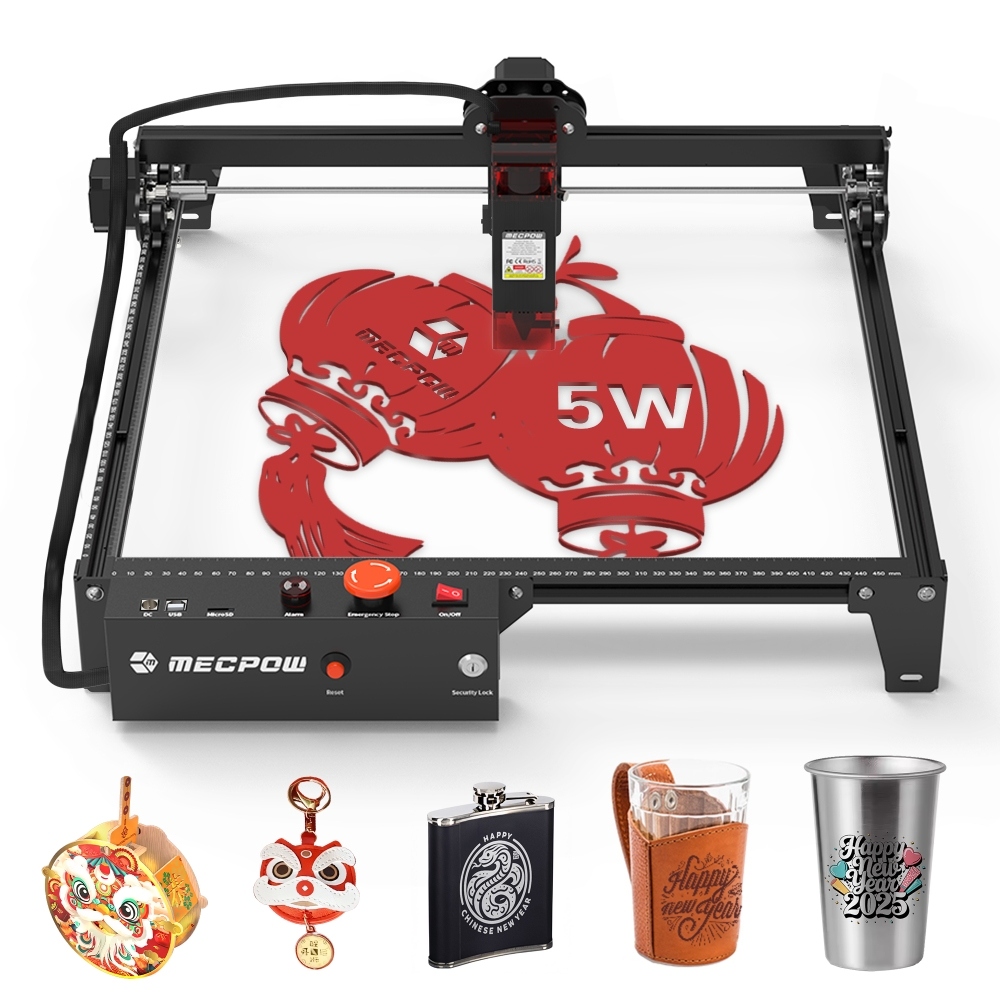 Mecpow X3 Laser Engraver, 5W Laser Power, Fixed-Focus, 0.01mm Accuracy, 10000 mm/min Engraving Speed, Safety Lock, Emergency Stop, Flame Detection, Gyroscope Sensor, 410x400mm