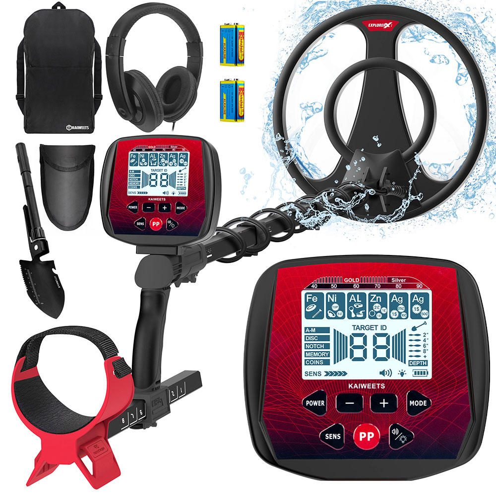 KAIWEETS EXPLORER X I Metal Detector, 6 Detection Modes, LCD Screen, Adjustable Long Stem, IP68 Waterproof Coil